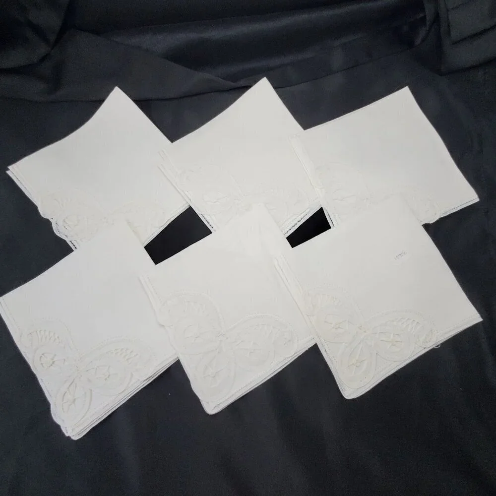 VTG New White Belgium Battenberg Lace Linen Napkins 12